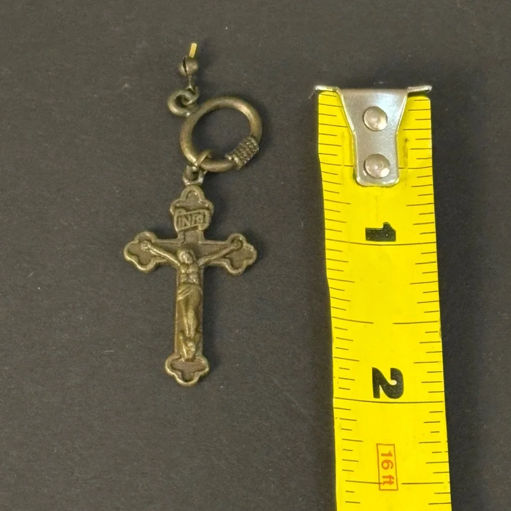 Vintage Catholic Crucifix Brass Pendant Unisex OS Bronze Good Aged Patina INRI